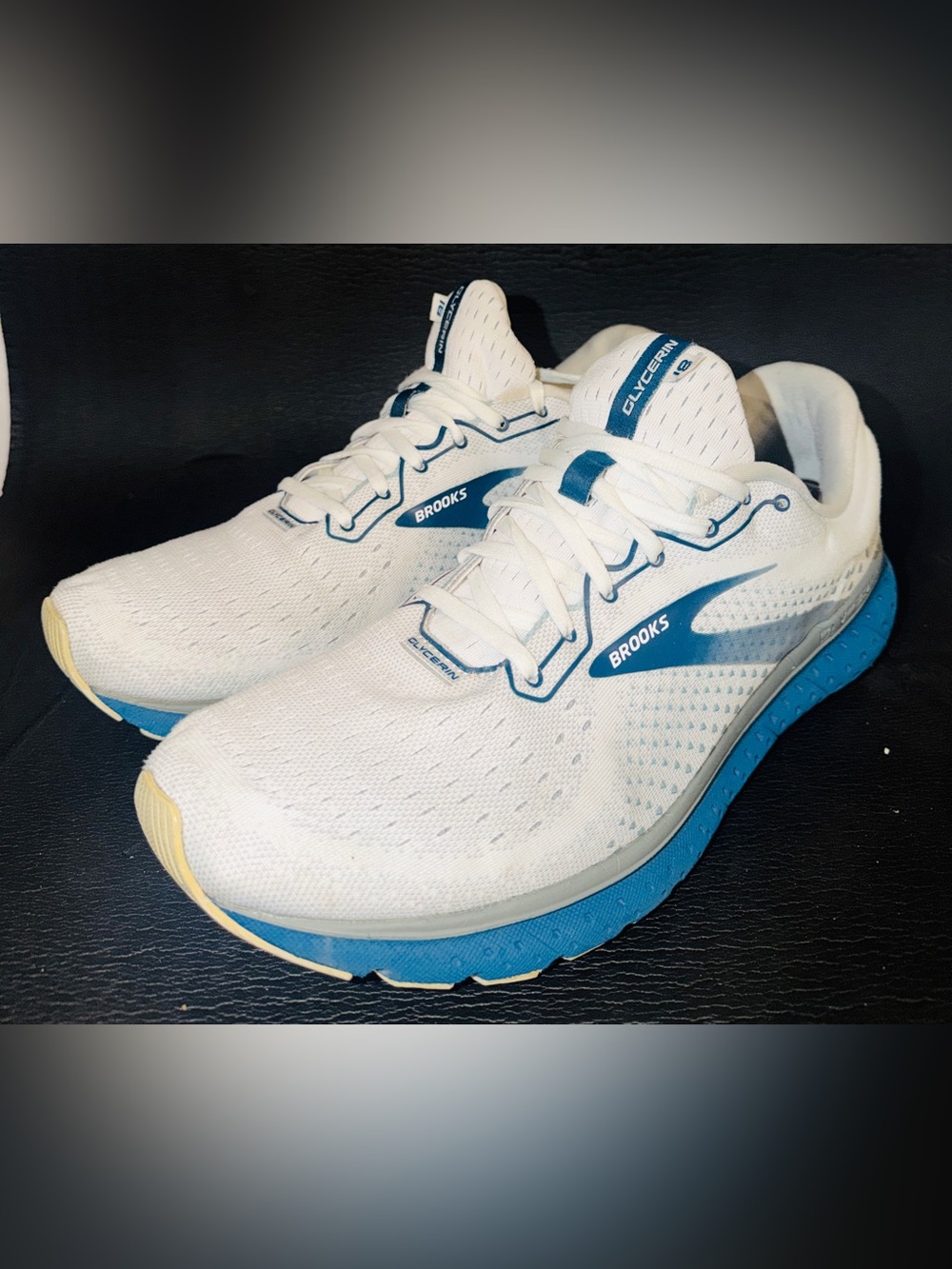 Brooks White and Blue Glycerin Running Sneakers